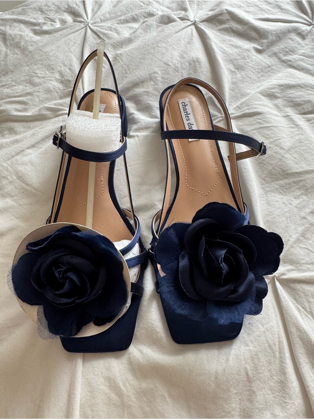 Charles David Navy Floral Slingback Heels